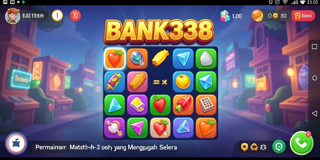 Screenshot gameplay BANK338 yang menunjukkan momen mencocokkan objek Match-3.