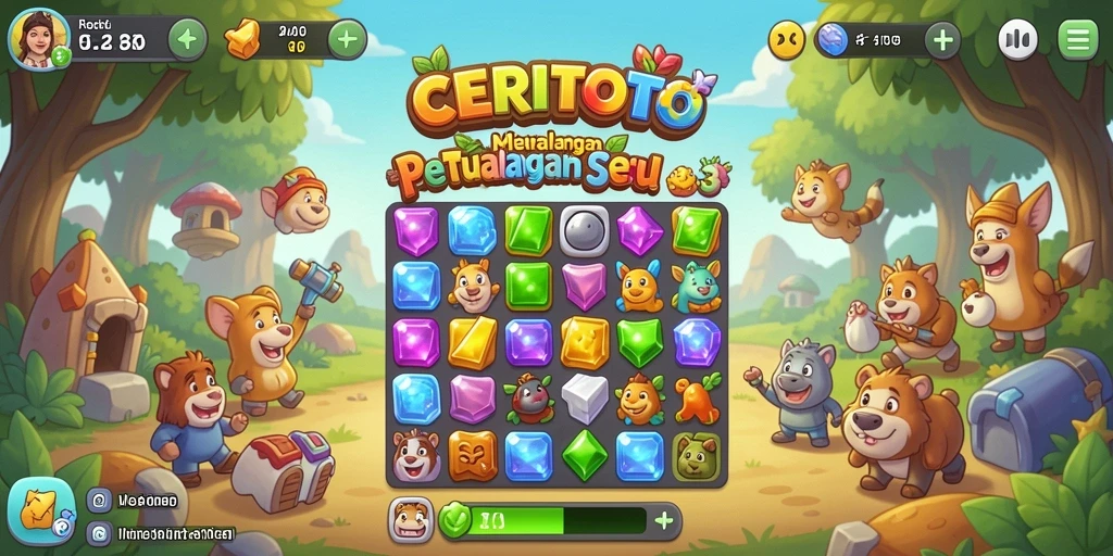 Tangkapan layar gameplay CERITOTO dengan aksi match-3 yang mengasyikkan.
