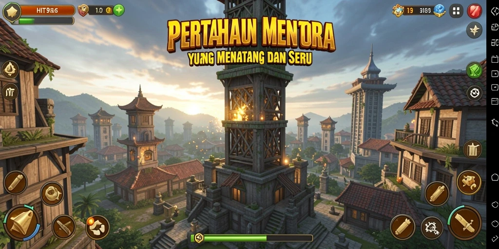 Screenshot gameplay HIT9 menampilkan pertarungan seru dalam Tower Defense.